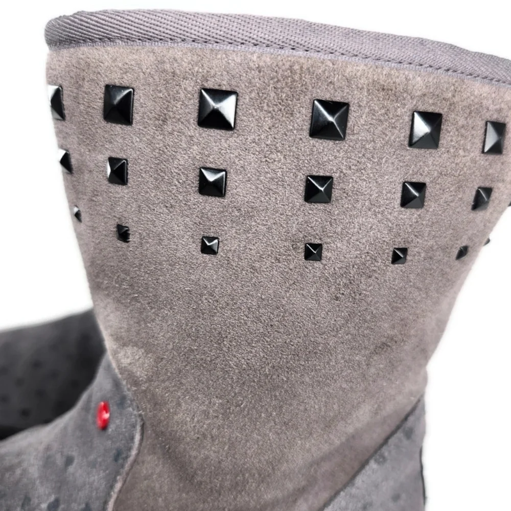 UGG I Heart Rock 'N Roll Grey Printed Hearts Black Studded Pull-On Short Boots